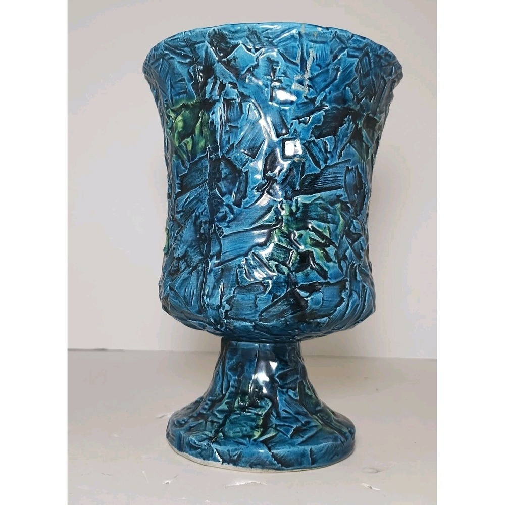 Inarco Blue Vase Textured Goblet Shape Planter Vintage 8x5.5 Japan E-2461